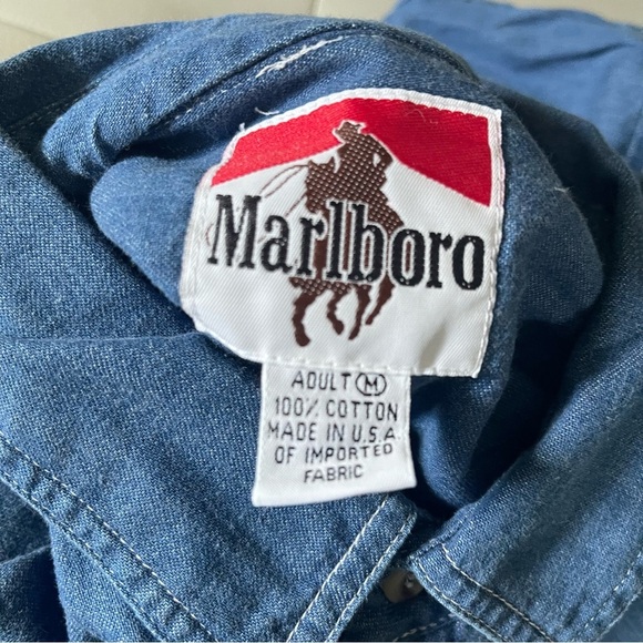 Vintage 90s men’s Marlboro Denim Button Up Shirt heavy dead stock size medium - Picture 5 of 7
